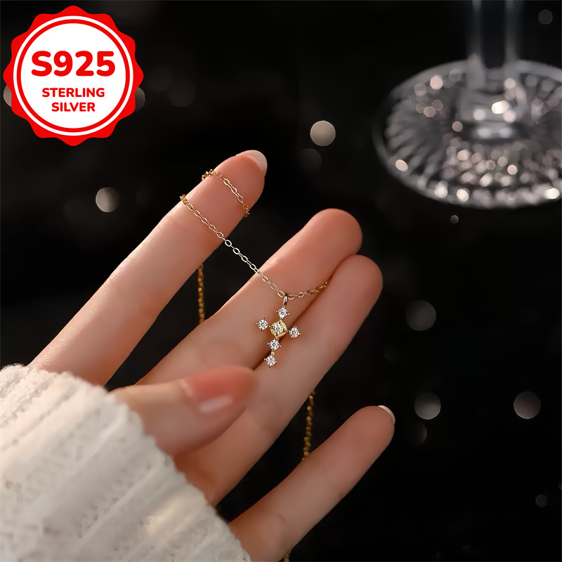 Women's Minimalist S925 Sterling Silver Cross Pendant Necklace